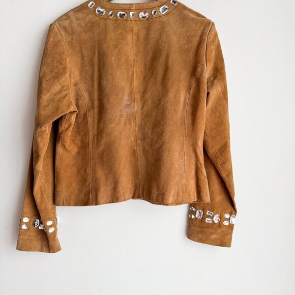 Kenar Camel Beige Suede Large Rhinestone Jacket M - Picture 6 of 9